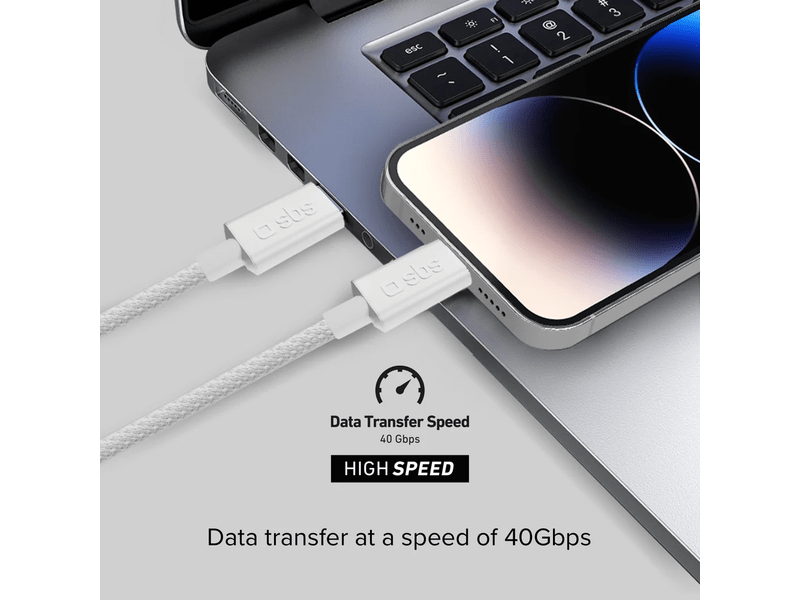 SBS Fonott kábel USB-C 4.0 2m 240W fehér