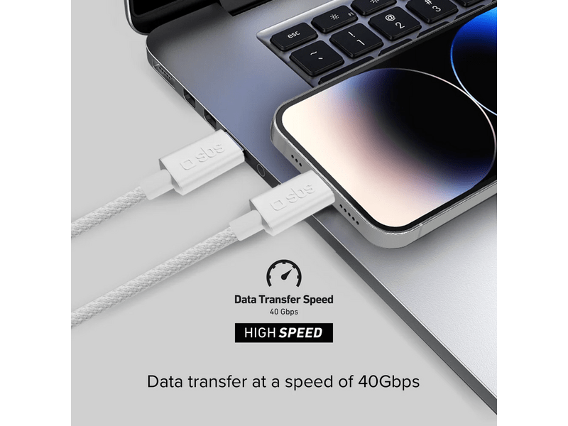 SBS USB-C - USB-C 4.0 kabel, bijeli (TECABLETISSUETCC40GB)