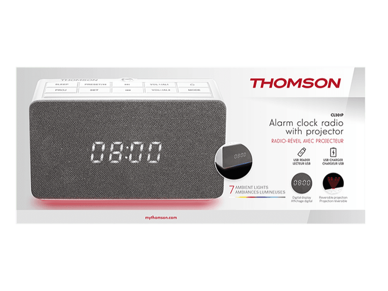 Thomson CL301P Projektoros rádiós ébresztőóra, FM, USB