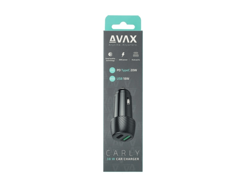 Avax CC303B CARLY 38W PD Autós töltő USB A+C