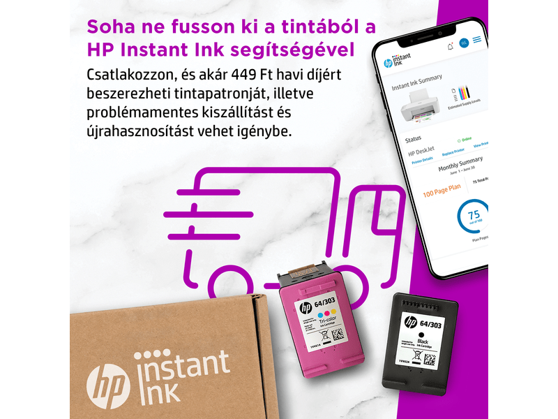 HP DeskJet 4122E multifunkciós színes tintasugaras nyomtató, A4, ADF, Wi-Fi, HP+, 6 hónap Instant Ink (26Q92B)