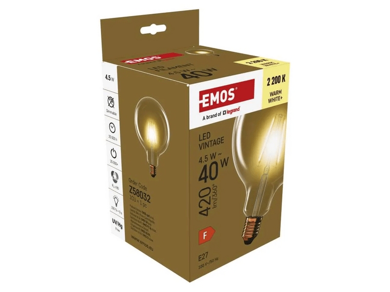 EMOS Z58032 LED izzó Vintage G125 / E27 / 4,5 W (40 W) / 420 lm / Meleg fehér