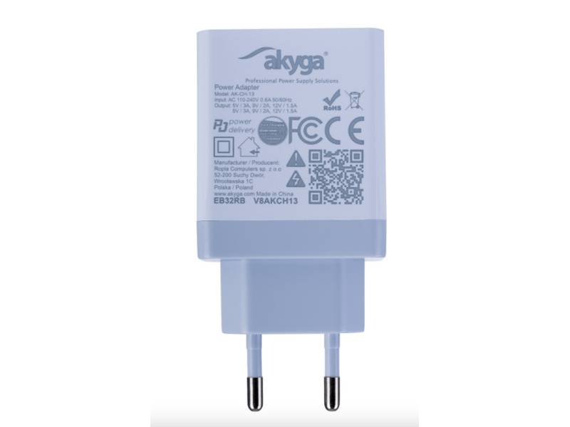 Akyga USB Töltő AK-CH-13 USB-A + USB-C PD 5-12V / max. 3A 36W Quick Charge 3.0