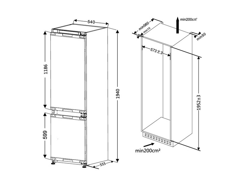 MPM MPM-310-FFI-21-E Beépíthető kombinált hűtőszekrény