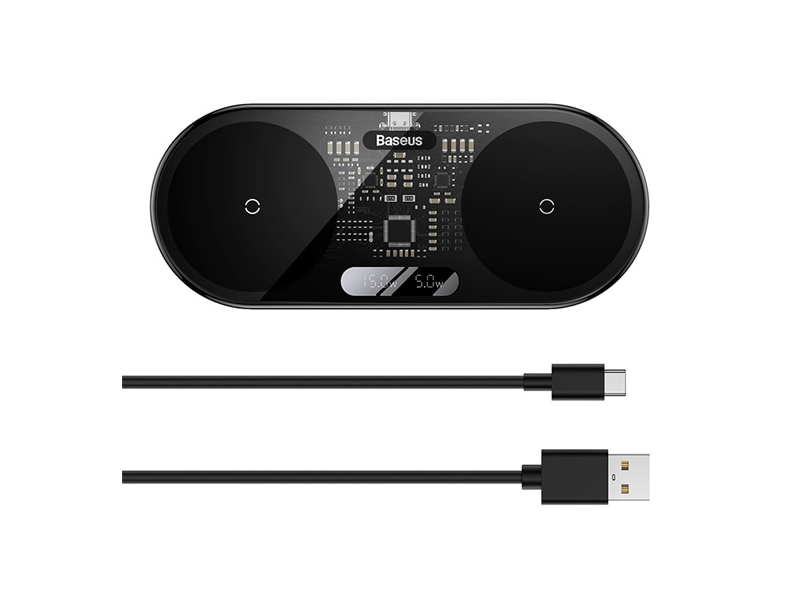 Baseus Digital LED Display 2-in-1 vezeték nélküli töltő 20W (WXSX010101)
