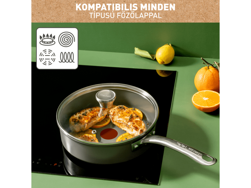 Tefal Renew+ C4243253 Mély serpenyő+fedő, 24 cm