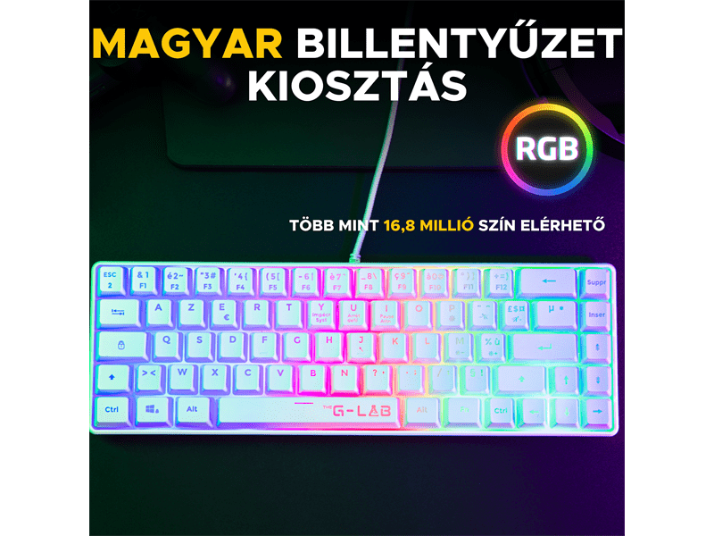 The G-Lab HYDROGEN Gaming billentyűzet, fehér (KEYZ-HYDROGEN-W/HU)