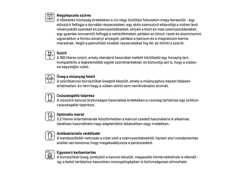 Lauben 32GW Üveg vízszűrő kancsó