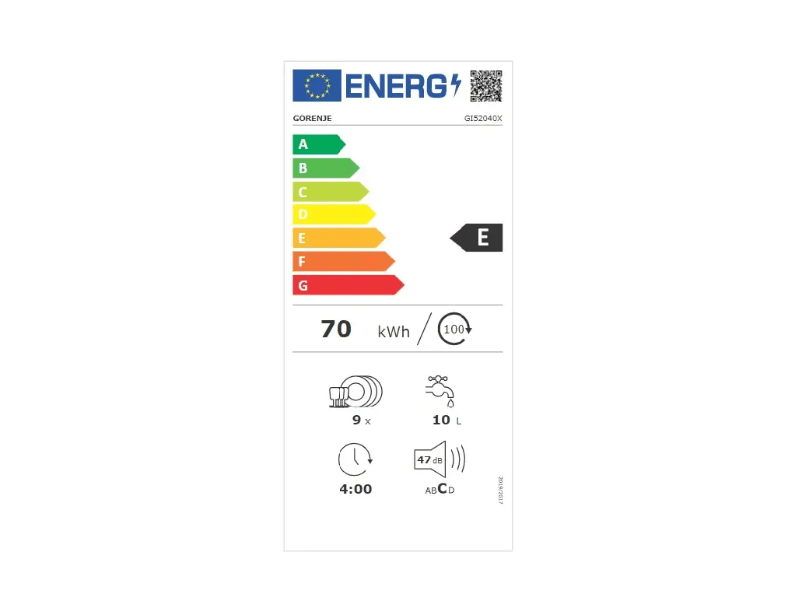 Gorenje GI52040X félig integrált beépíthető mosogatógép