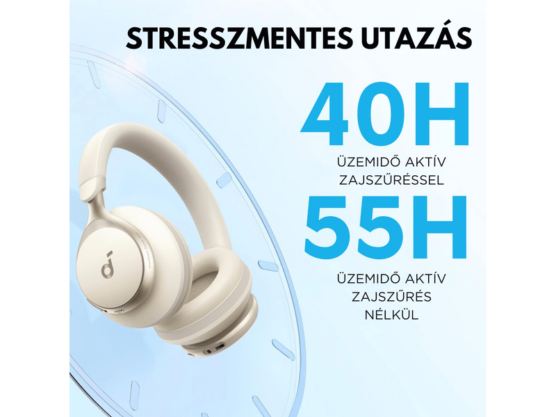 Anker Soundcore Space One Bluetooth fejhallgató, krémszínű (A3035G21)