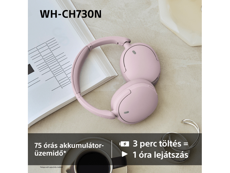 Sony WH-CH730N vezeték nélküli zajszűrős fejhallgató, rózsaszín (WHCH730NP.CE7)