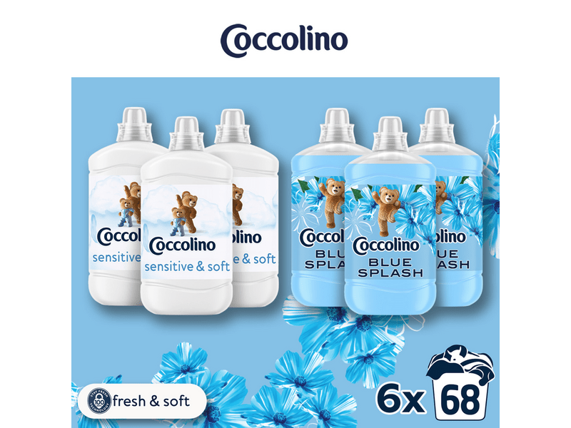 Coccolino Sensitive & Blue öblítőszer csomag 6x68 mosás