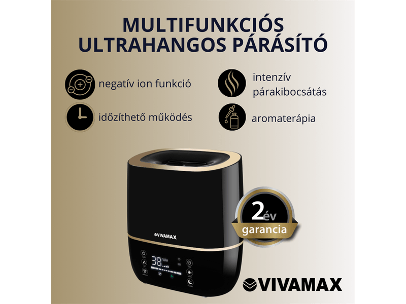 Vivamax GYVH59 Ultrahangos párásító, fekete, 5l
