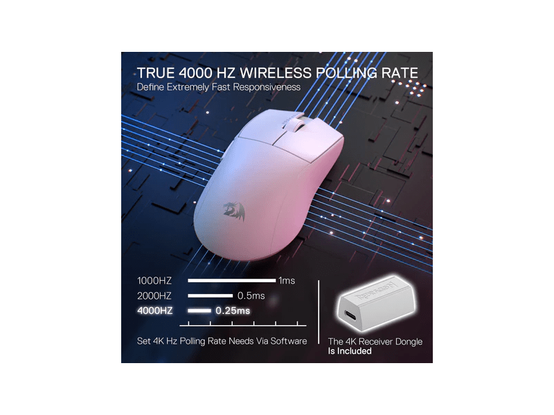 Redragon M916 Pro 4K Wireless Bluetooth Gaming miš, bijeli