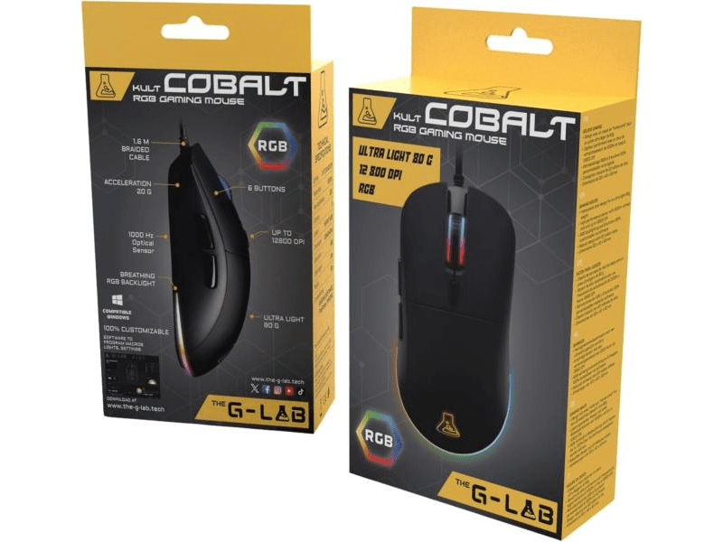 The G-Lab KULT-COBALT-B Gamer egér, fekete