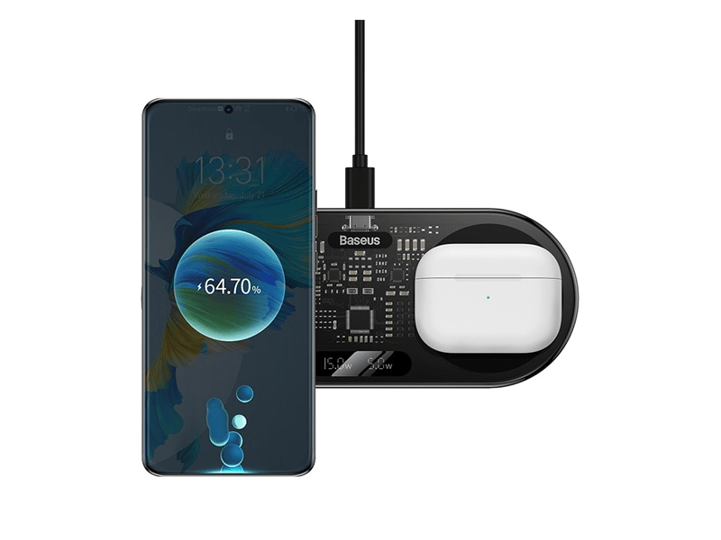 Baseus Digital LED Display 2-in-1 vezeték nélküli töltő 20W (WXSX010101)