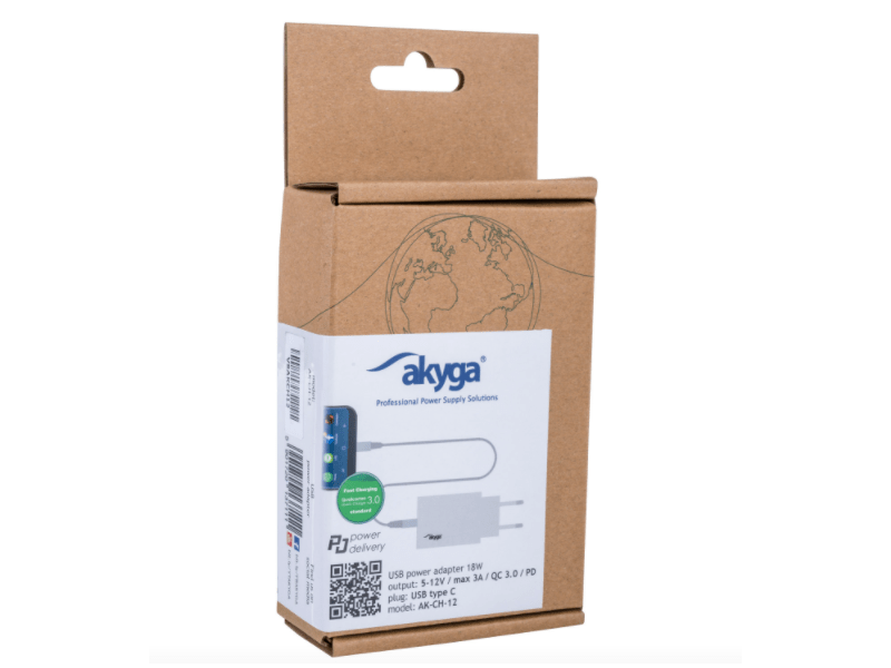 Akyga USB Töltő AK-CH-12 USB-A + USB-C PD 5-12V / max. 3A 18W Quick Charge 3.0