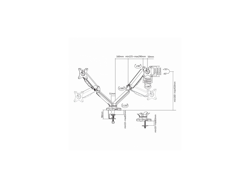 Sbox LCD-S024 Asztali dupla monitor tartó konzol, 13