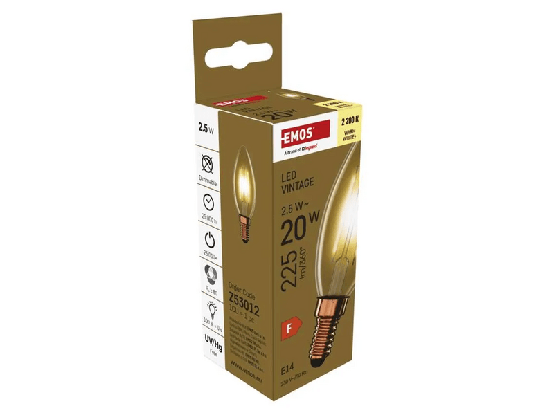 EMOS Z53012 LED izzó Vintage gyertya / E14 / 2,5 W (20 W) / 225 lm / Meleg fehér