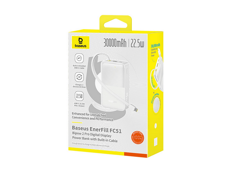 Baseus Bipow 2 Pro 30000 mAh Powerbank, fehér (E0028101)