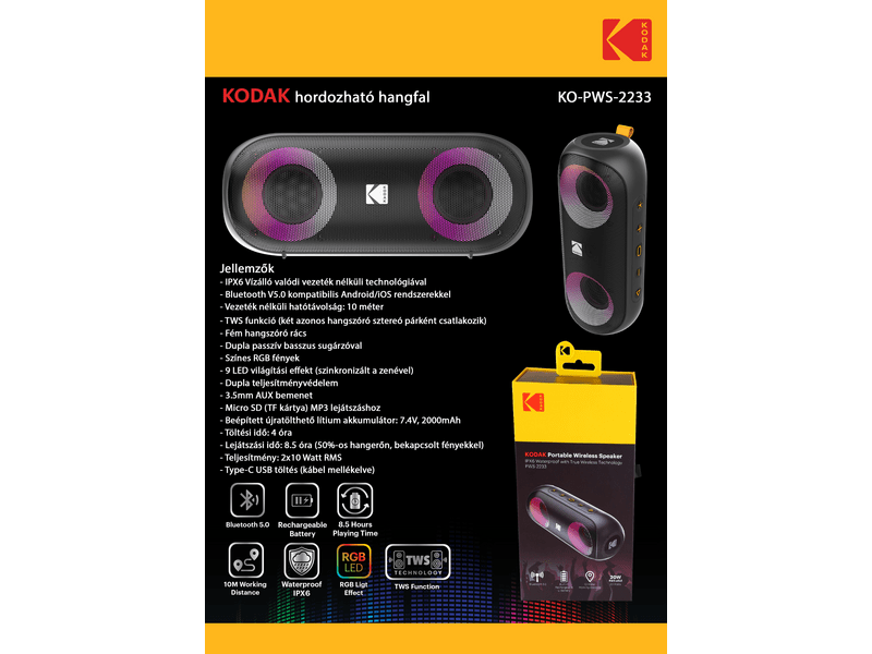 Kodak KO-PWS-2233 hordozható hangszóró