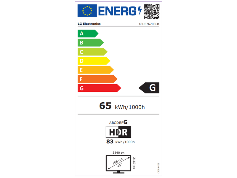 LG 43UP76703LB 43'' (108 cm) 4K HDR Smart UHD TV