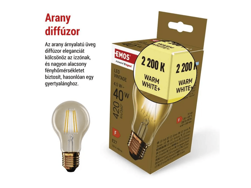 EMOS Z55032 LED izzó Vintage A60 / E27 / 4,5 W (40 W) / 420 lm / Meleg fehér