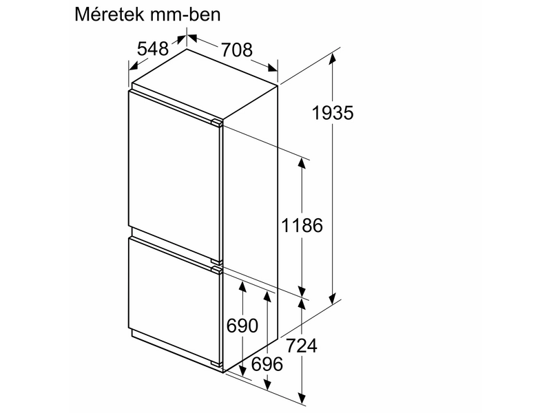 Bosch KBN96ADD0 Beépíthető alulfagyasztós kombinált hűtőszekrény