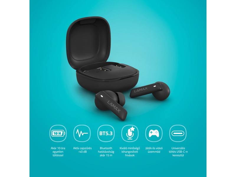LAMAX Clips1 ANC TWS fülhallgató, fekete