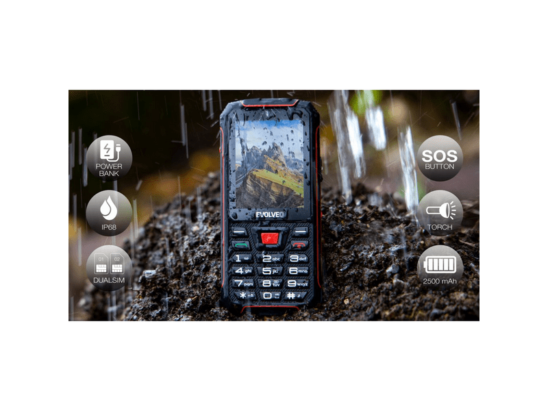 Evolveo StrongPhone W4 Mobiltelefon, fekete/piros