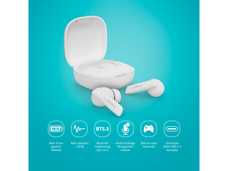 LAMAX Clips1 ANC White TWS fülhallgató, fehér