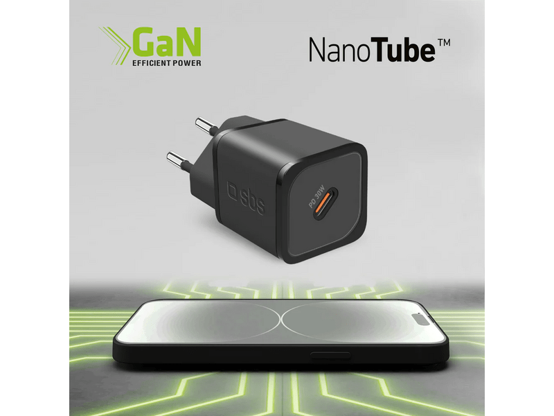 SBS Mini adapter, GaN, 30W, PD, fekete (TETRGAN1C30W)