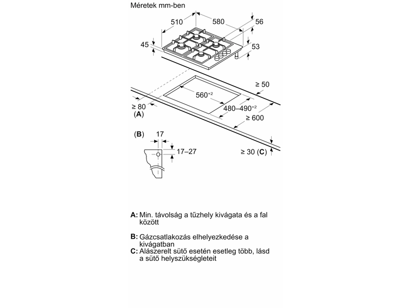 Bosch PBP6B5B80 Gáz főzőlap