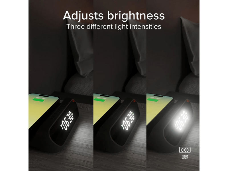 SBS 2-in-1 Ébresztőóra vezeték nélküli töltővel, fekete (TEWIRCLOCK)