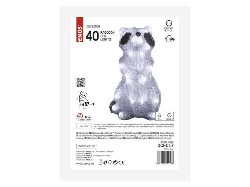 Emos LED dekoráció – világító mosómedve, 39 cm (DCFC17)