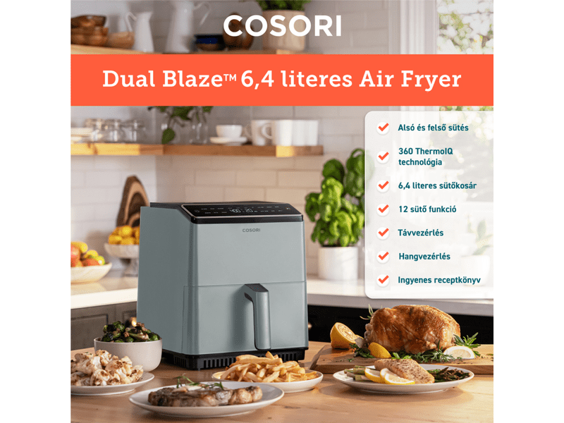 Cosori Dual Blaze Forrólevegős sütő, 6.4 l, világosszürke (CAF-P583S-AEUR)