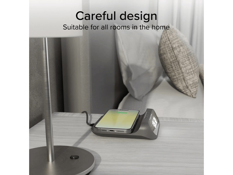 SBS 2-in-1 Ébresztőóra vezeték nélküli töltővel, fekete (TEWIRCLOCK)