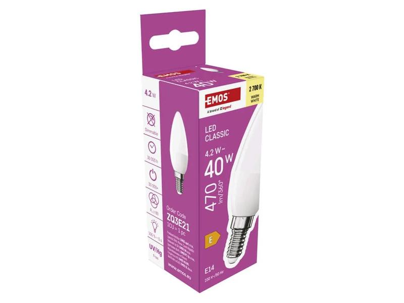LED CLS CANDLE 4,2W(40W) 470lm E14 WW
