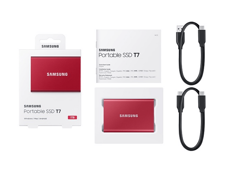 Samsung T7 USB 3.2 1TB Hordozható SSD, Piros (MU-PC1T0R)