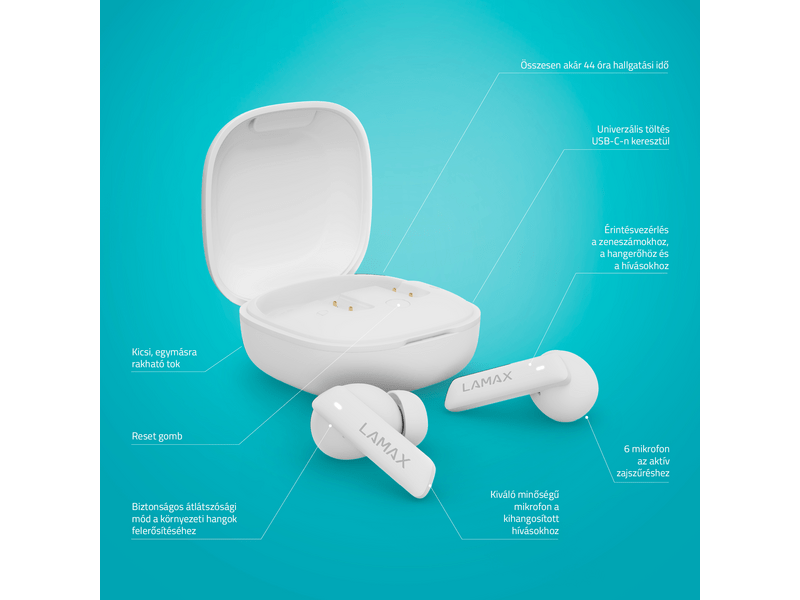 LAMAX Clips1 ANC White TWS slušalice, bijele