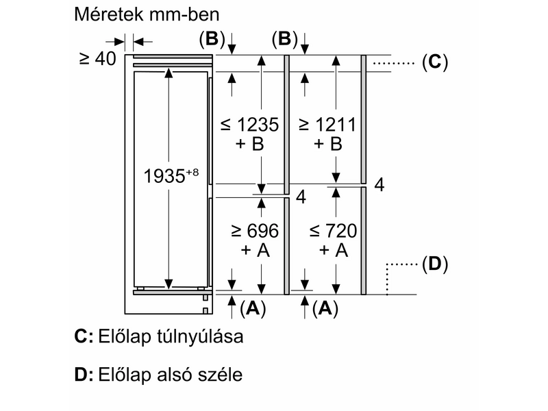 Bosch KBN96VFE0 Beépíthető alulfagyasztós kombinált hűtőszekrény