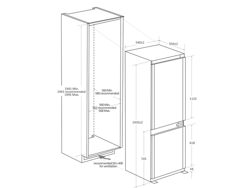 Haier HBW7519C Beépíthető kombinált hűtőszekrény