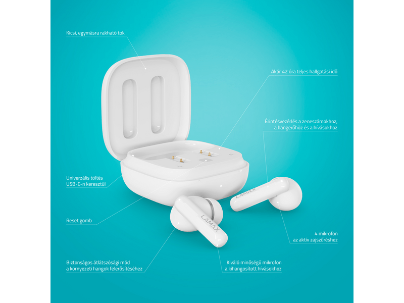 LAMAX Clips1 Plus White TWS fülhallgató, fehér