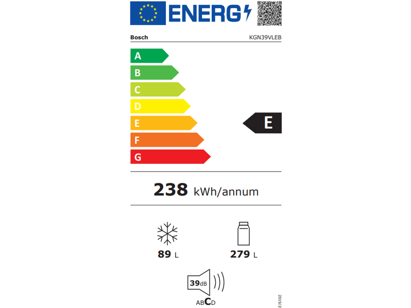 Bosch KGN39VLEB Alulfagyasztós kombinált hűtőszekrény, NoFrost