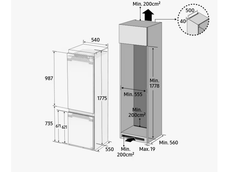 Samsung BRB70F26CEF0EO Beépíthető kombinált hűtőszekrény