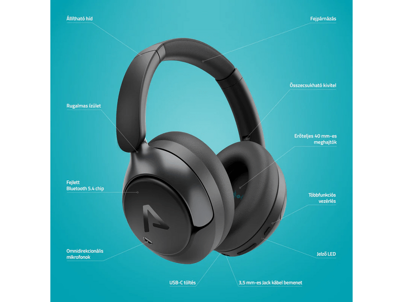 LAMAX HighComfort2 ANC Fejhallgató, fekete (LXOHMHIGC2ABA)