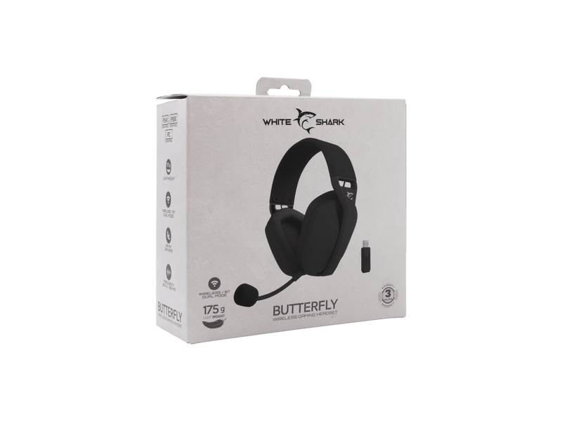 White Shark BUTTERFLY-B, GH-2442B Vezeték nélküli gamer fejhallgató, fekete