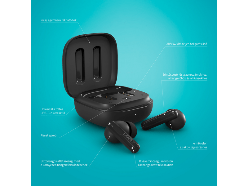 LAMAX Clips1 Plus Black TWS fülhallgató, fekete