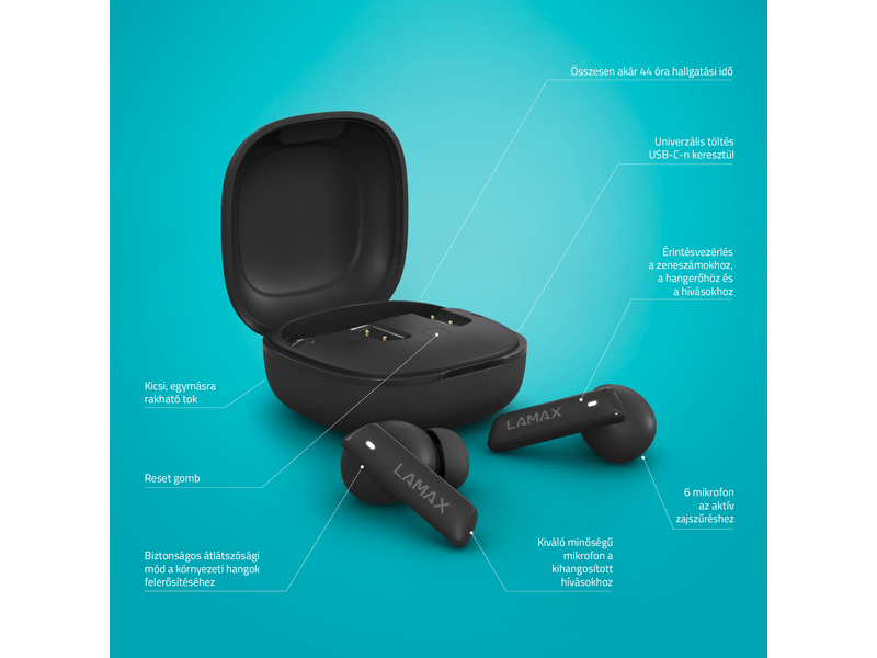 LAMAX Clips1 ANC TWS fülhallgató, fekete