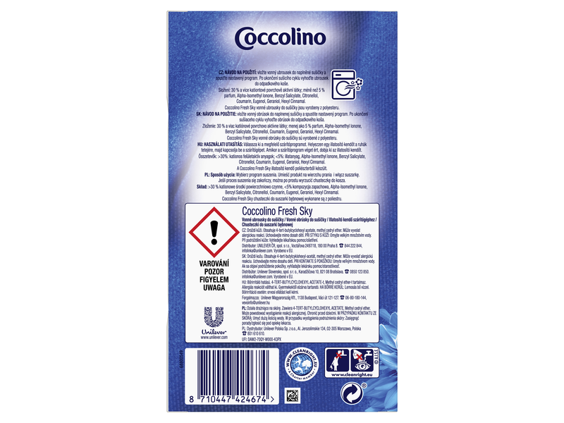 Coccolino illatosító kendő szárítógépbe, kék